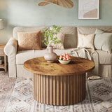 Tribesigns 31.5" Round Coffee Table, Farmhouse Circle Coffee Table with Metal Base, Modern Wood Accent Center Table Sofa Side Table for Living Room, Home Office, Wood Grain Veneer Top Tribesigns