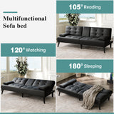 Meilocar Convertible Futon Sofa Bed Couch, Modern Folding Futon Set, Adjustable Recliner Sofa Bed for Living Room, 2 Cup Holders, Removable Armrest, 3 Angles (PU Leather, Black) Meilocar