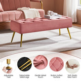 Yaheetech Modern Ottoman Bench Velvet Bench Upholstered Footrest for Living Room with Gold Metal Legs and Padded Seat Pink Yaheetech