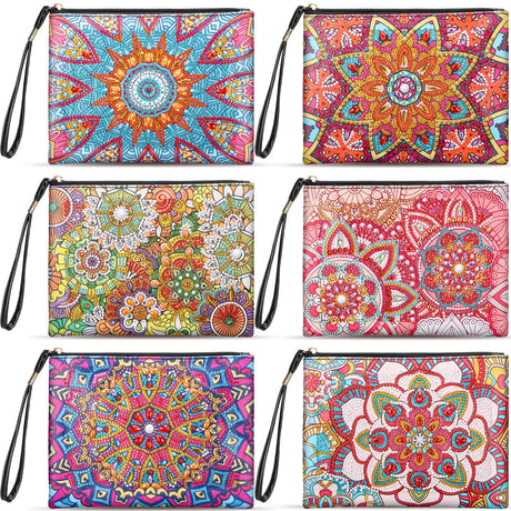 Sweetude 6 Pcs Mandala Diamond Painting Clutch Purses DIY Diamond Painting Bags Rhinestone Stitch Cross Body Handbag 5D Handmade Arts Craft Makeup Zipper Shoulder Bag for Women Christmas Gift Sweetude