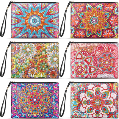 Sweetude 6 Pcs Mandala Diamond Painting Clutch Purses DIY Diamond Painting Bags Rhinestone Stitch Cross Body Handbag 5D Handmade Arts Craft Makeup Zipper Shoulder Bag for Women Christmas Gift