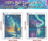 2 Pack Forests Aurora Diamond Painting Kits for Adults - Landscape Diamond Art Kits for Adults Beginner, DIY 5D Full Drill Diamond Dots Gem Art Kits for Home Wall Decor 12x16inch Clendo