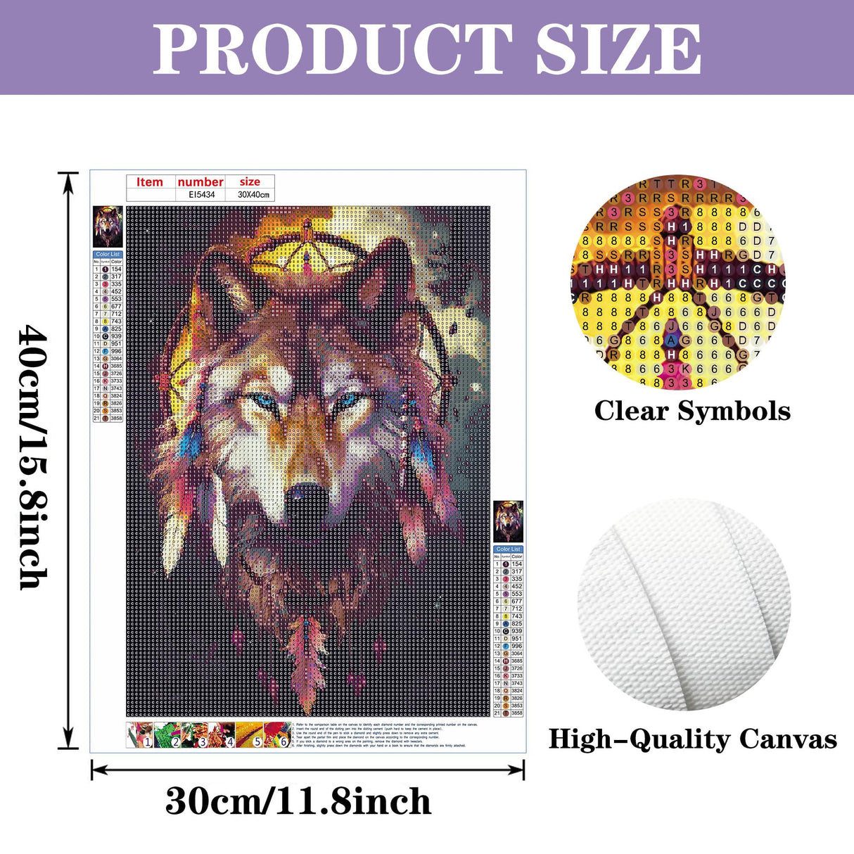 Eiflow Diamond Craft Painting Art Kits for Adults Wolf, Paint by Diamond Gem Art Kits Full Drill Embroidery Mosaic Making (12"x16") Eiflow