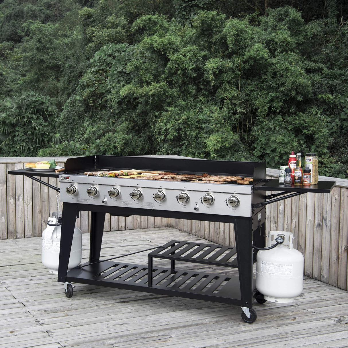 Royal Gourmet 8-Burner Gas Grill, 104,000 BTU Liquid Propane Grill, Independently Controlled Dual Systems, Outdoor Party or Backyard BBQ, Black Royal Gourmet
