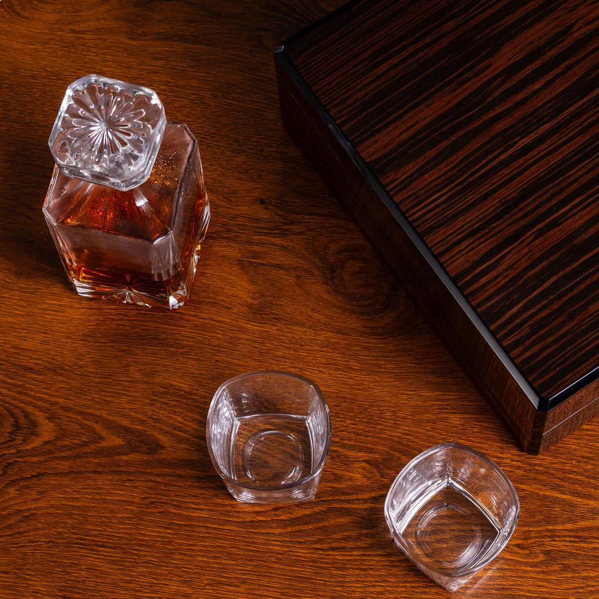 Premium Wooden Box w/Whiskey Decanter - 2 Glasses, Elegant Whiskey Decanter, Bourbon Gifts for Men, Dad, Father’s Day, Birthday gift Ideas for him WoodArtSupply
