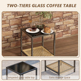 Rotihom 3 Piece Patio Rocking Chairs Set of 2, Outdoor Rocking Chair Bistro Set with Tempered Glass Coffee Table and Thick Lumbar Pillow Set, Front Porch Chairs for Garden, Backyard, Poolside (Beige) Rotihom