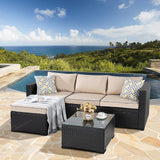 Shintenchi 3 Pcs Patio Furniture Set,Outdoor Sectional Black Wicker Patio Conversation Set,All-Weather Rattan Patio Couch with Washable Cushions and Glass Coffee Table(Khaki) Shintenchi