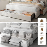 EnHomee LED Queen Bed Frame with Adjustable Headboard & 3 Storage Drawers in Beige EnHomee
