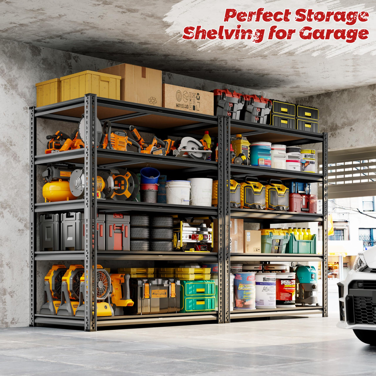 72"H Storage Shelves Heavy Duty, 2000LBS Garage Shelving, 5 Tier Metal Shelving Unit Adjustable Garage Shelves Utility Rack Shelf for Storage Warehouse Pantry Closet,35.6" W × 16" D × 72" H, Black CypBed