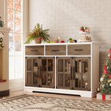 IRONCK Buffet Cabinet with Storage, 55" Large Sideboard Buffet Storage Cabinet with LED Lights, Farmhouse Coffee Bar Wood Liquor Cabinet for Kitchen, Dining Room, White and Oak IRONCK