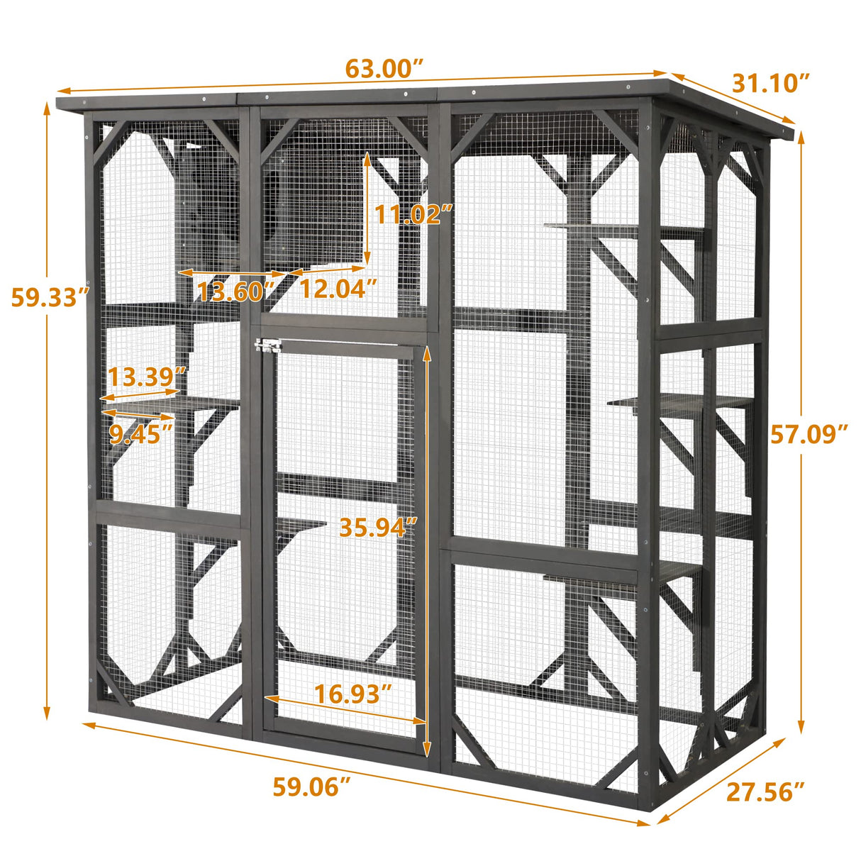 Grepatio Cat Enclosure Large Outdoor Catio Wooden Cat House with Weatherproof, Cat Cage Condo Indoor Playpen with Platform and Small House(Grey) Grepatio