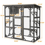 Grepatio Cat Enclosure Large Outdoor Catio Wooden Cat House with Weatherproof, Cat Cage Condo Indoor Playpen with Platform and Small House(Grey) Grepatio