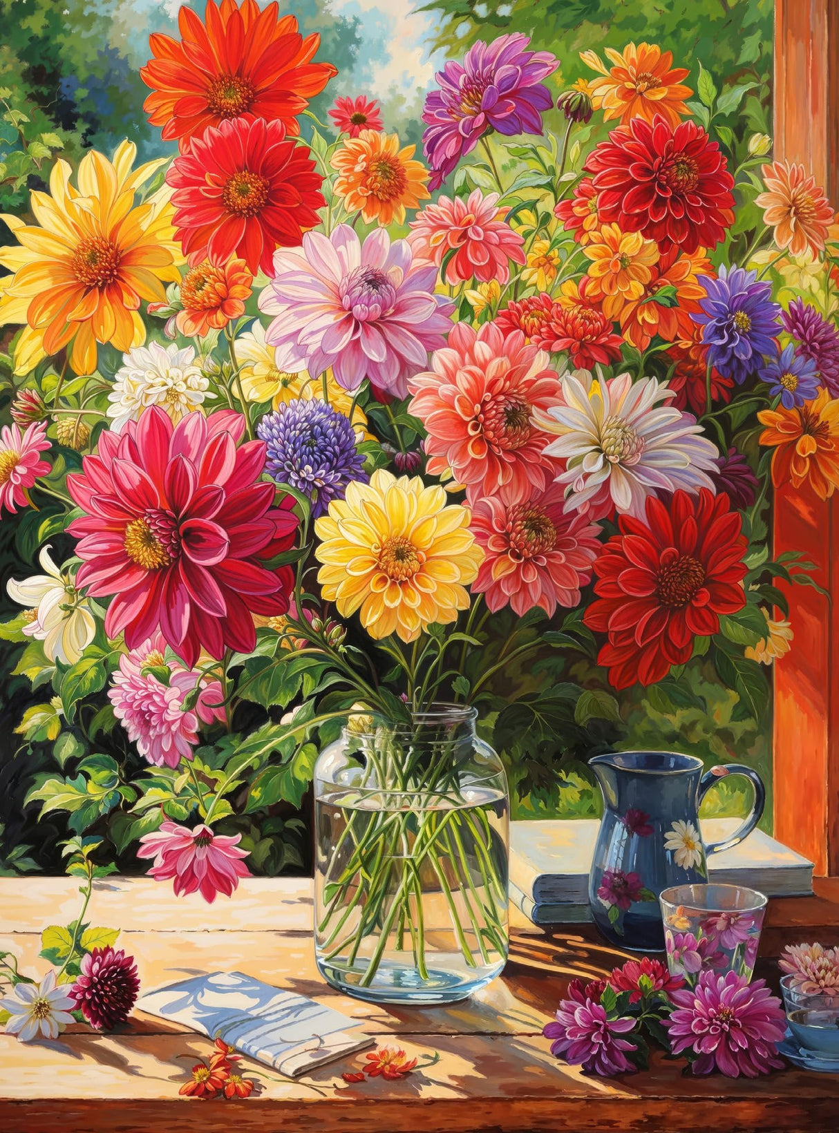 Cross & Glory - Rainbow Dahlia Delight - 1000 Piece Jigsaw Puzzle for Adults | Vibrant Flower Collection | Satin Finish | Challenging & Colorful Art Cross & Glory