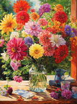 Cross & Glory - Rainbow Dahlia Delight - 1000 Piece Jigsaw Puzzle for Adults | Vibrant Flower Collection | Satin Finish | Challenging & Colorful Art Cross & Glory