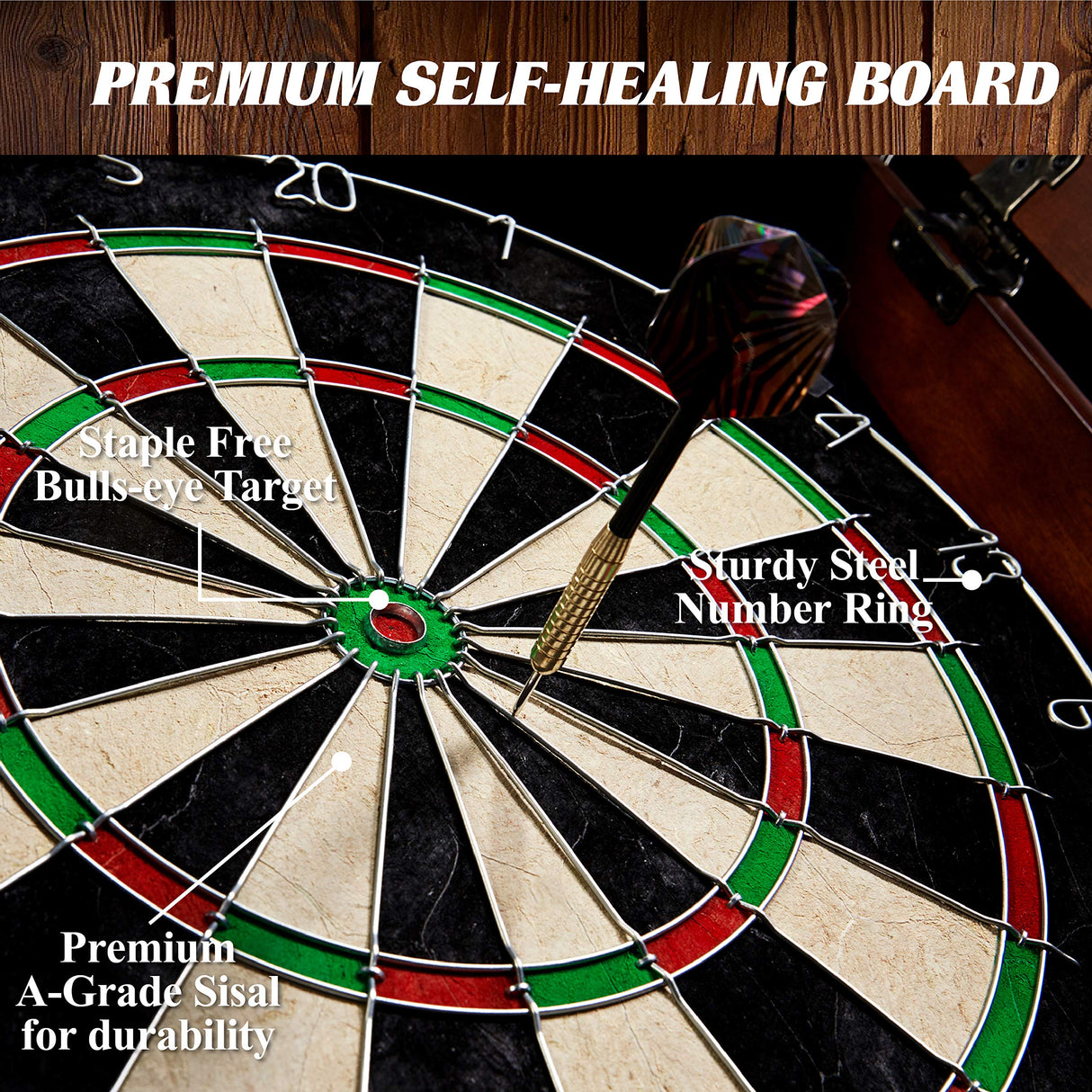 Barrington Billiards Chatham Wood Dartboard Cabinet With 18” Bristle Dartboard and Steel Tip Dart Set Barrington Billiards