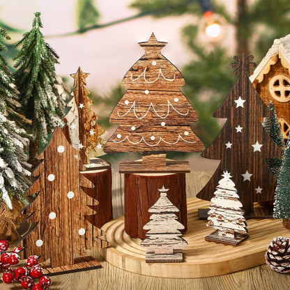 Cinnvoice 6 Pcs Wooden Christmas Trees Tabletop Decor Rustic Wood Christmas Trees Xmas Centerpieces Table Wooden Signs Farmhouse Table Home Decor for Home Office Farmhouse