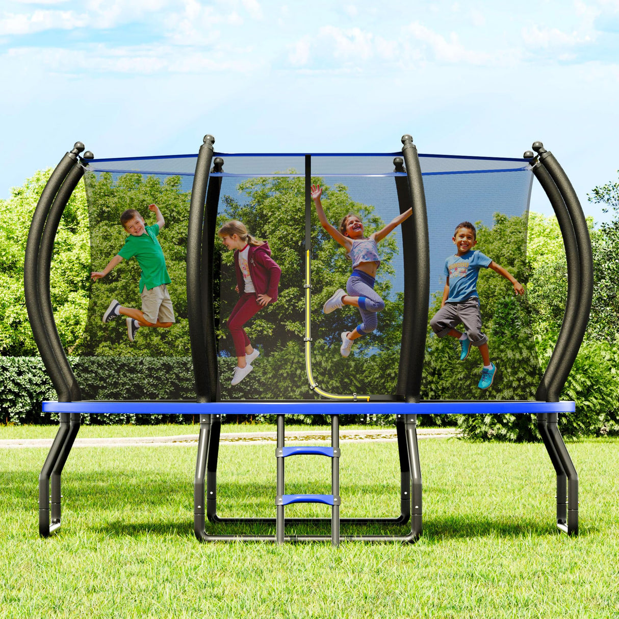 YUMPIE 8FT 10FT 12FT 14FT 16FT Trampoline with Pop-up Quick Connector, Trampoline Outdoor with Enclosure and Ladder, ASTM Approval for Kids and Adults YUMPIE