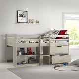 Donco Kids Twin Low Loft Bed with Bookcase and Storage Chest, Twin, Rustic Light Grey Donco Kids