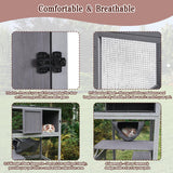 Wooden Cat House Outdoor Cat Enclosure with 3 Floors and Weatherproof Roof Indoor Large Cat Catio for Cats with Hammock & Resting Box Akinerri