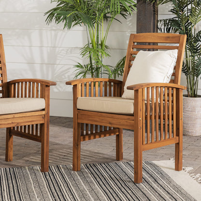 Walker Edison Rendezvous Modern 2 Piece Solid Acacia Wood Slat Back Outdoor Dining Chairs, Set of 2, Brown - WoodArtSupply