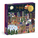 Galison Presentville 500 Piece Holiday Foil Puzzle Featuring Beautiful Artwork of A Cozy and Festive City Scene by Joy Laforme Galison