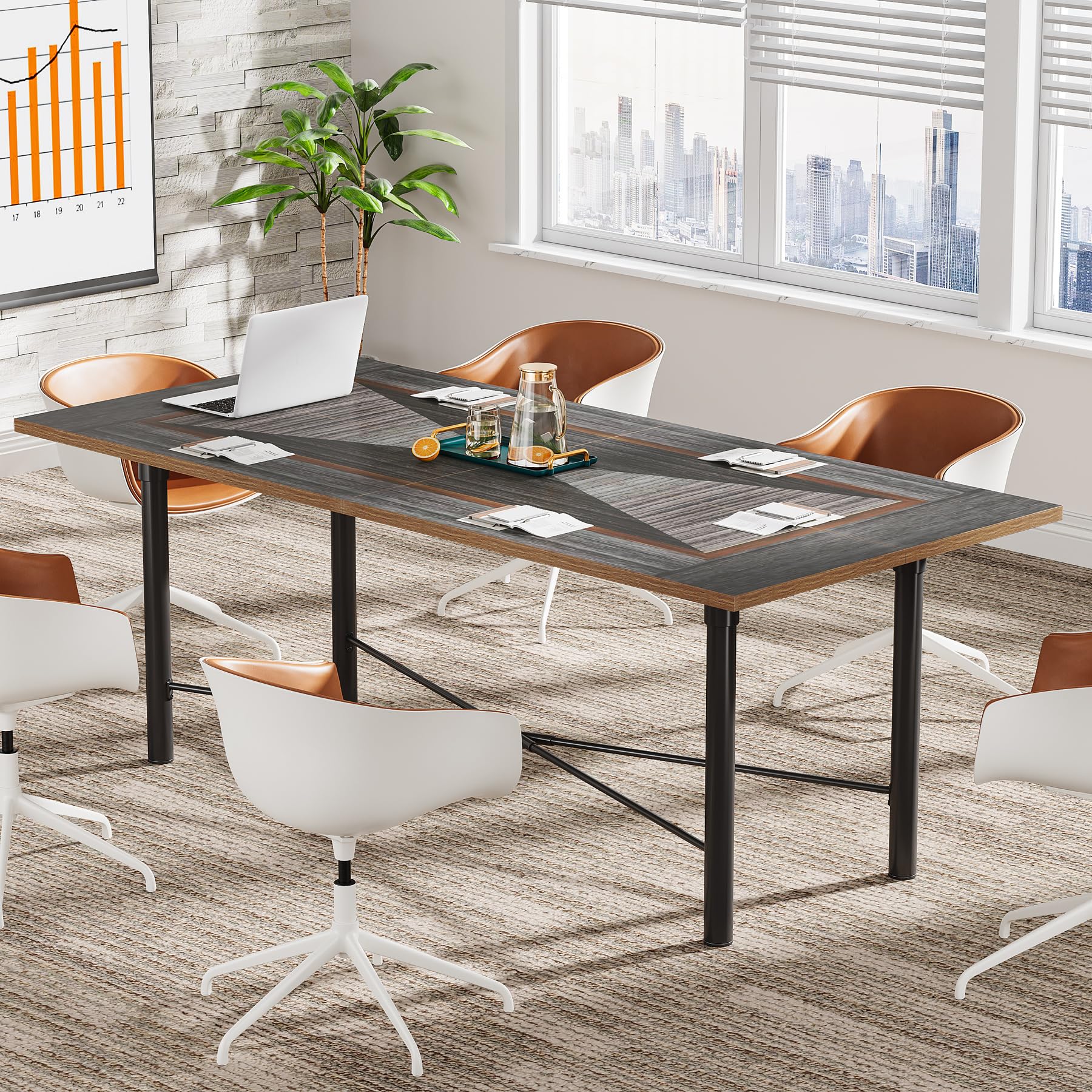 Tribesigns 6FT Conference Table, Rectangle Meeting Table with Two-Tone Finish, Modern Seminar Training Boardroom Table for Office Conference Room, Black & Grey - WoodArtSupply