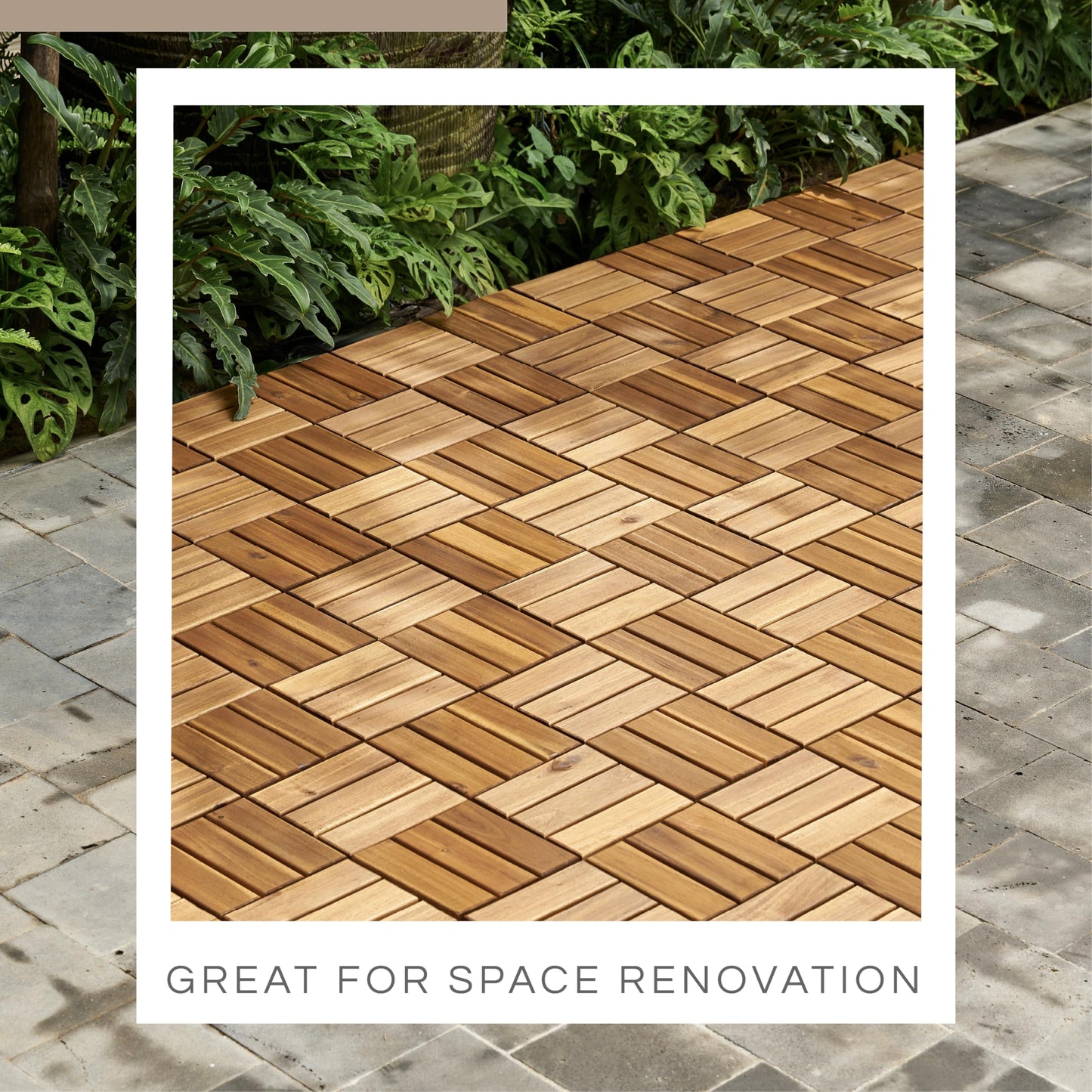 27 Pcs Interlocking Deck Tiles 12" x 12", Patio Flooring Outdoor Waterproof, Acacia Wood Tiles All Weather, Floor Tiles for Balcony, Backyard, Indoor and Outdoor use… (Golden Teak)