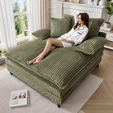 WESTSETLUX 55" W Oversized Chaise Lounge Sofa Couch with 5-Position Adjustable Backrest, Corduroy Sleeper Chair Sofa Bed, Reading Chair ‌with Deep Seat, Cloud Couches for Living Room, Bedroom, Green WESTSETLUX