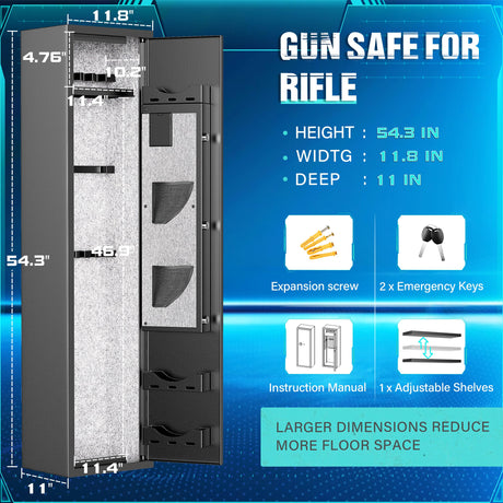 Superday 3-5 Rifle Gun Safe, Quick Access Large Gun Safe for Rifles and pistols with Keyboard Lock, Electronic Locking Gun Cabinet Rifle Safe with Gun Safes Pocket and Rifle Rack for Home Superday