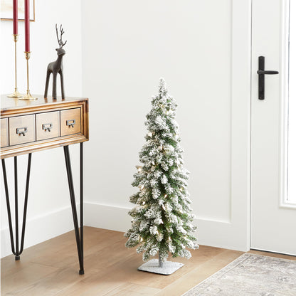 National Tree Company Pre-lit Artificial Mini Christmas Tree | Includes Pre-strung White Lights | Snowy Downswept Forestree - 3 ft