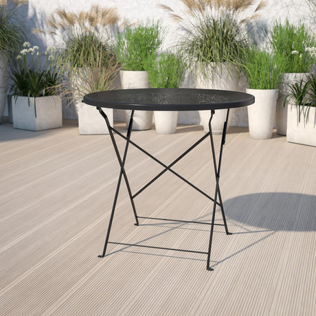 Flash Furniture Oia Commercial Grade 30" Round Black Indoor-Outdoor Steel Folding Patio Table Flash Furniture