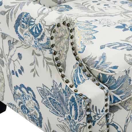 UIXE High Back Floral Accent Chairs Set of 2, Upholstered Armchair in Fabric, Retro Printed Wingback Arm Chair for Living Room, Nailhead Trim Single Sofa Bedroom Reading Seat - Plants Blue UIXE
