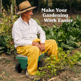 Rolling Garden Cart with Seat - Plastic Storage with Bench and Interior Tool Tray - Gardening Stool for Weeding and Planting By Pure Garden (Green) Pure Garden