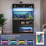 BELLEZE Aquarium Stand with LED Lights 55-90 Gallon, Fish Tank Stand with Heavy Duty Metal Fluted Storage Cabinet and Power Outlets, 1200 LBS Capacity,Fish Turtle Tank Compatible, Black Ebony BELLEZE