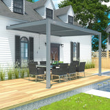 PATISOL Louvered Pergola Against The Wall Outdoor Patio 13'x10' Full Aluminum Pergola Wall Mounted Attached Adjustable Roof Hardtop Rainproof Gazebo for Deck Garden Yard Beach (Grey) Patisol