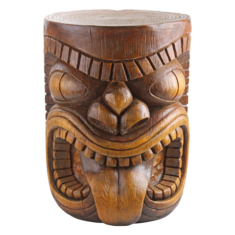 Design Toscano Grand Tiki Face Lono Tongue Indoor/Outdoor Side Table Statue, Patio, Bar, Den, 20 inch tall, Cast Stone Resin, Woodtone Finish Design Toscano