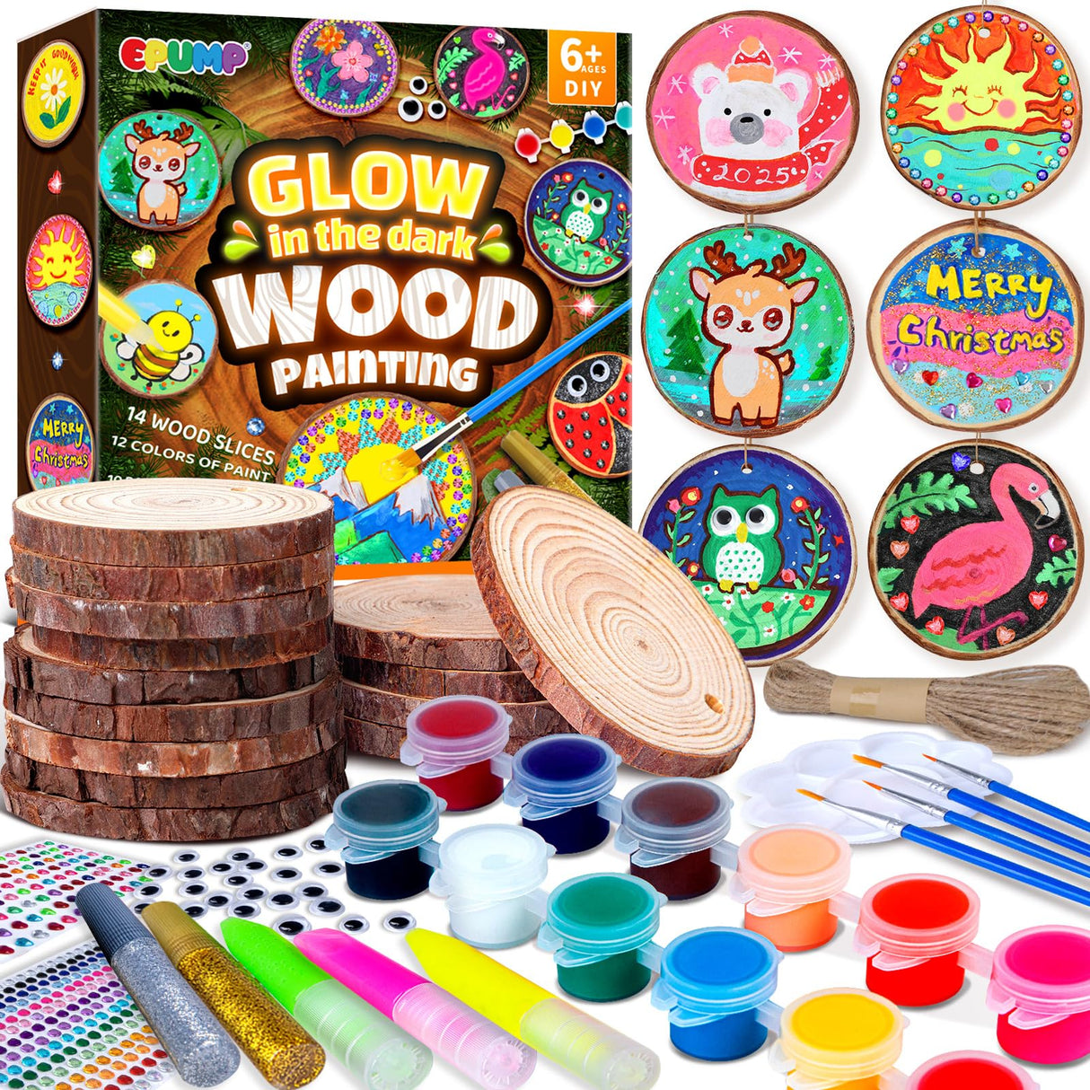 EPUMP Wooden Painting Kit for Kids - Glow in The Dark Arts and Crafts Supplies Kits for Boys Girls - Kids Activities Creative Art Set Birthday Gifts DIY Paint Toys for Ages 6 7 8 9 10 11 12 Years Old EPUMP