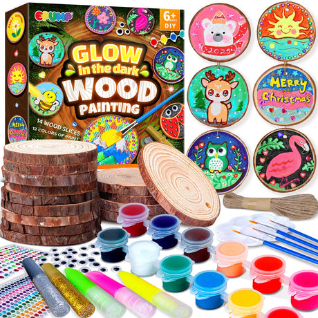 EPUMP Wooden Painting Kit for Kids - Glow in The Dark Arts and Crafts Supplies Kits for Boys Girls - Kids Activities Creative Art Set Birthday Gifts DIY Paint Toys for Ages 6 7 8 9 10 11 12 Years Old EPUMP