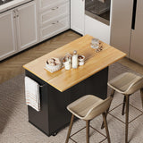 Shintenchi Rolling Kitchen Island Cart with Folding Drop Leaf Breakfast Bar, Portable Trolley Island with Large Storage Cabinet, Shelf and Drawer, Black Shintenchi