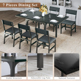 7-Piece Dining Table Set for 4-6, Extendable Kitchen Table Cushion Chairs Set of 6 with 6 Chairs, Rectangle Dining Table with Metal Frame & MDF Board, Folding for Small Apartment Saving Space, Black HUAHUU