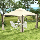 Outsunny 10' x 12' Steel Outdoor Patio Gazebo with Polyester Privacy Curtains, Two-Tier Roof for Air, Large Design Outsunny