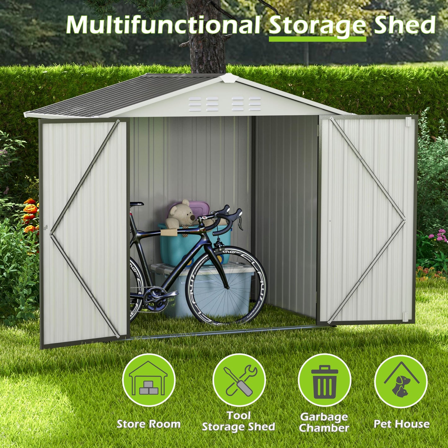 TOLEAD 6 x 4 FT Gray Metal Outdoor Storage Shed, Tool Sheds for Backyard Garden Patio Lawn with Water Proof, Large Heavy Duty Tool Sheds with Lockable Doors & Air Vent for Backyard Patio Lawn - WoodArtSupply