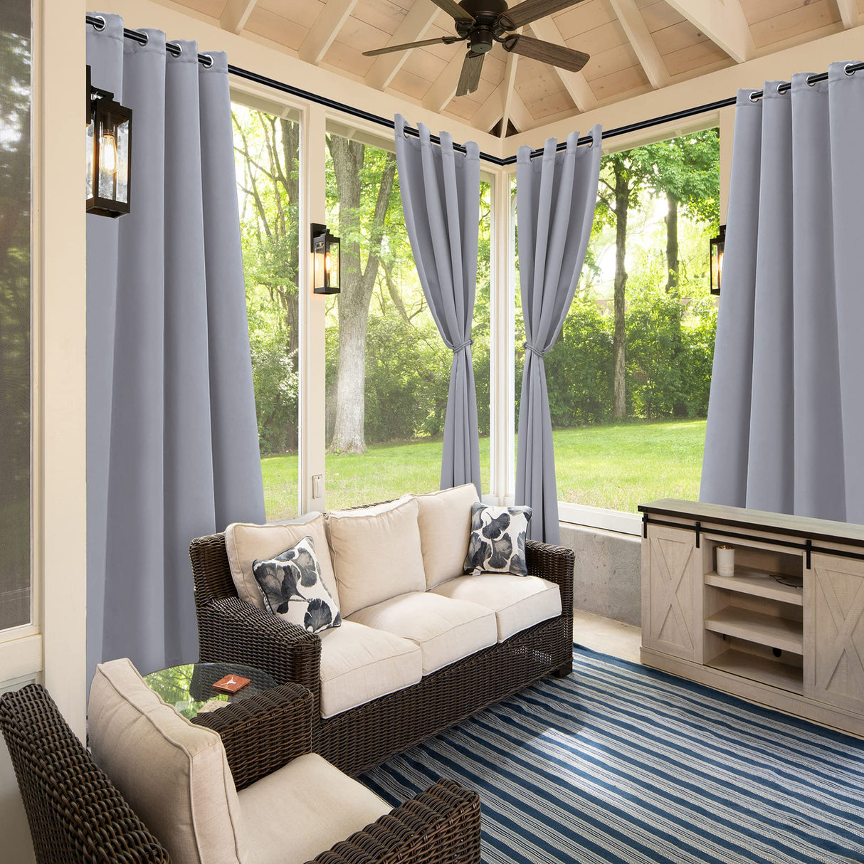 BONZER Outdoor Curtains for Patio Waterproof - Light Blocking Weather Resistant Privacy Grommet Blackout Curtains for Gazebo, Porch, Pergola, Cabana, Deck, Sunroom, 1 Panel, 52W x 84L inch, Silver BONZER