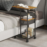 C Shaped Sofa Side Table: Couch End Table with Drawer - Bedside Table with Wheels - 19.7''L x 11.8''W x 28''H - C Mobile Tables with Storage Basket for Living Room Bedroom Sonyabecca