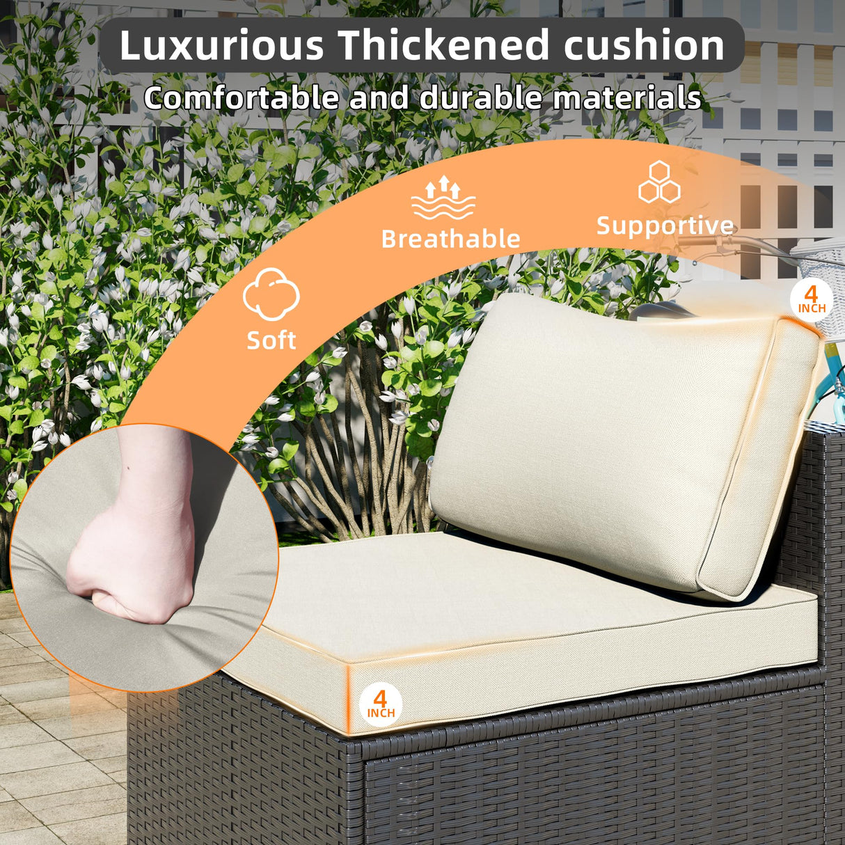 8-Piece Outdoor Patio Sectional Sofa Set with Fire Pit Table – PE Wicker Rattan Modular Conversation Furniture, Cushions & Clips Included – Patio Couch for Porch, Backyard, Poolside, Garden ELEGIBLISS