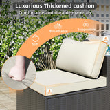 8-Piece Outdoor Patio Sectional Sofa Set with Fire Pit Table – PE Wicker Rattan Modular Conversation Furniture, Cushions & Clips Included – Patio Couch for Porch, Backyard, Poolside, Garden ELEGIBLISS