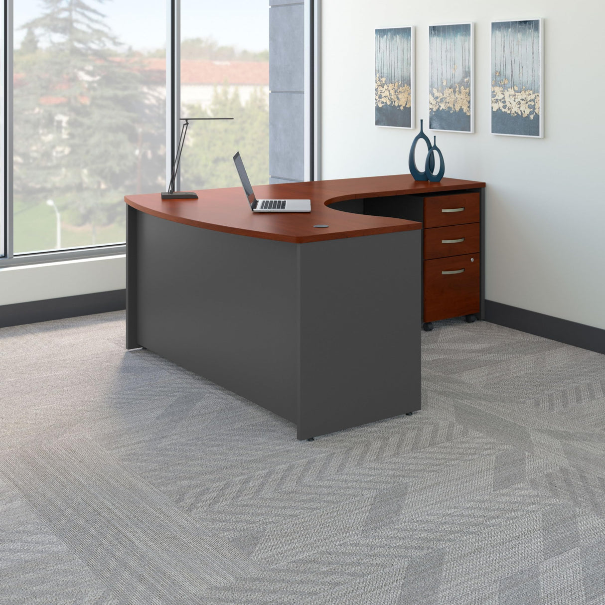 Bush Business Furniture Series C Right Handed L Shaped Desk with Mobile File Cabinet in Hansen Cherry, Corner Computer Table for Home or Professional Office Bush Business Furniture