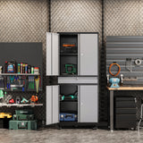 Anxxsu Metal Garage Storage Cabinet with Wheels, 73" Lockable Storage Cabinet with 2 Adjustable Shelves and 1 Drawer for Garage, Utility Room, Warehouse (Black Grey) Anxxsu