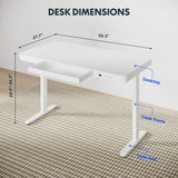 FLEXISPOT 55" White Electric Standing Desk with Drawers, Quick Assembly Home Office Sit Stand Desk with Storage, USB Charging, Computer Desk for Home Office (White Top + Adjustable Frame, Comhar) FLEXISPOT