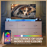 WLIVE Dresser TV Stand for 55 inch, Led Dresser for Bedroom, White Dresser for Bedroom with LED Lights and Charging Station, Chest of Drawers, 9 Fabric Dresser Drawers, Wood Top, Living Room, Closet WLIVE